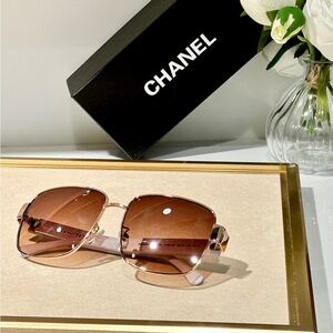 Chanel Gradient Brown Lens Square Sunglasses Rose Gold OS